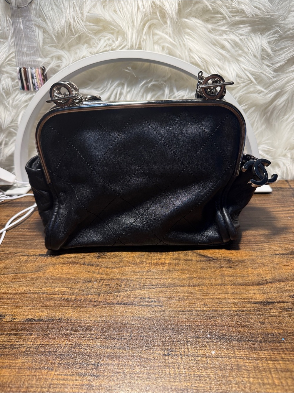 CHANEL Vintage Black Quilted Leather Frame-Top Shoulder Bag